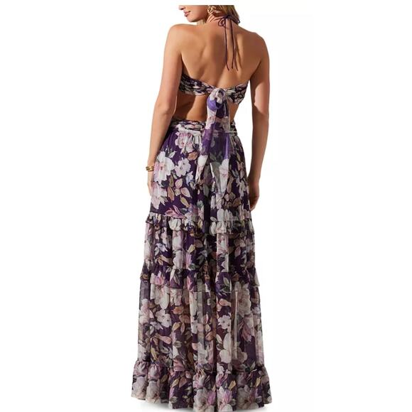 ASTR the Label Women's Kitsune Floral Cut-Out Halter Maxi Dress Size: L - Picture 10 of 12